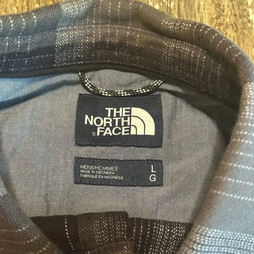 The North Face Long Sleeve Button Down Paid Flannel Shirt Gray Black Mens Size L